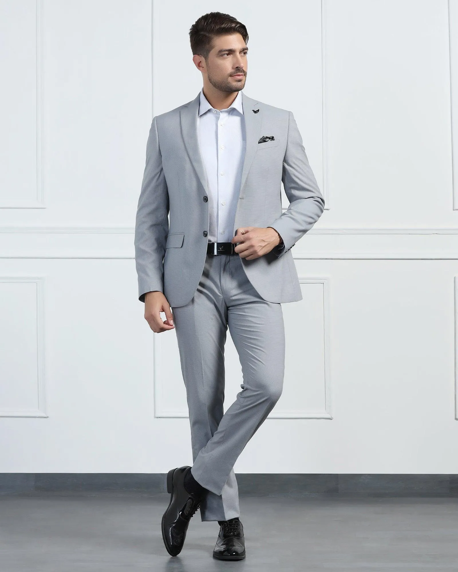 Two Piece Grey Textured Formal Suit - Pax