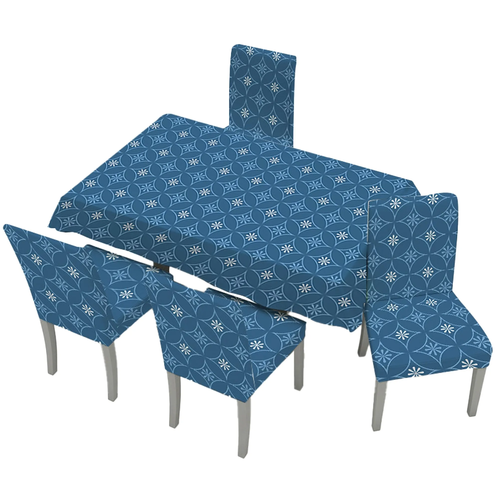 UMAI Dining Table Cloth | Dining Table Cover 4 Seater Cover Set | Water Proof Cloth Dust and Oil Repellent Washable | 4 Chairs 1 Table Cover| Floral Pattern | Blue