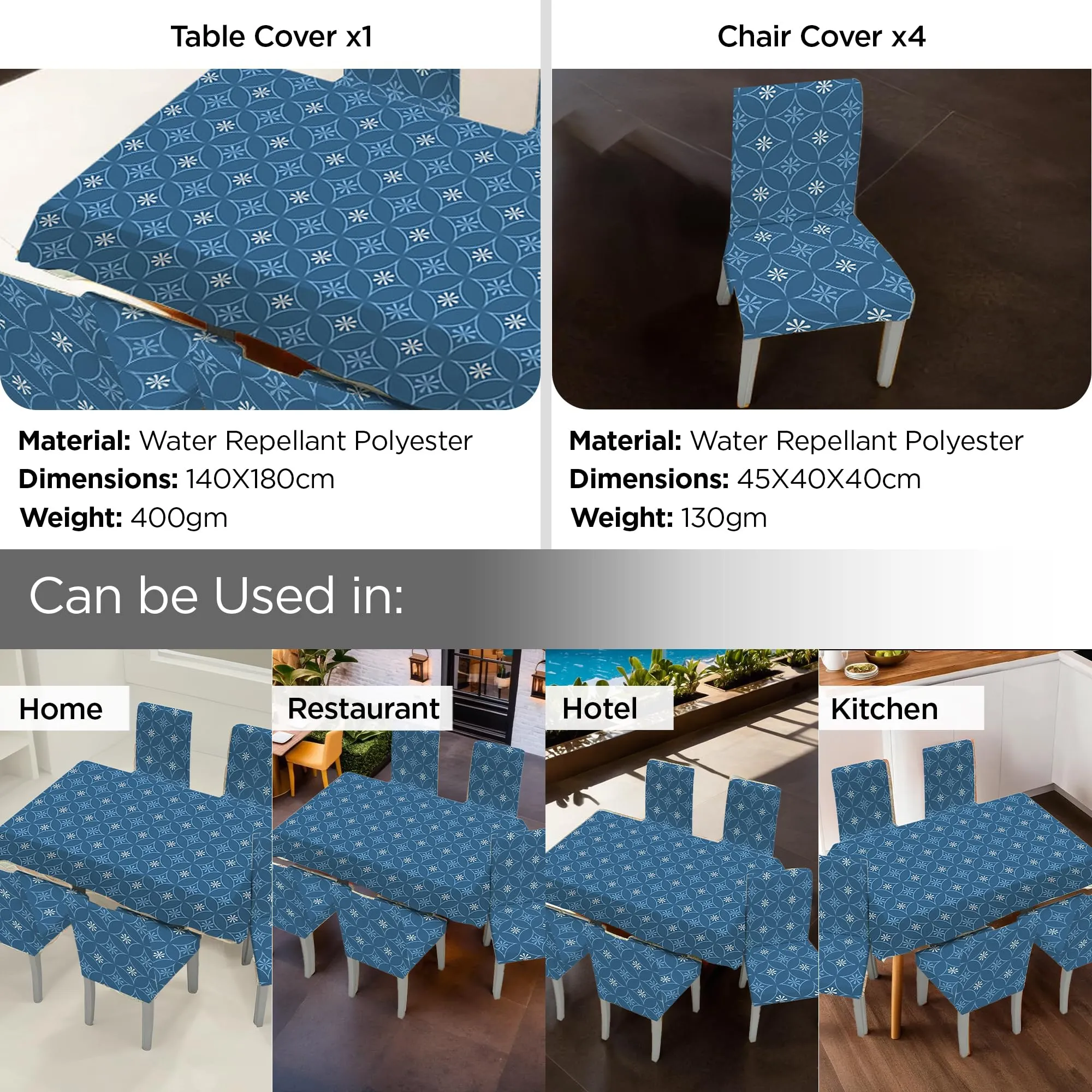 UMAI Dining Table Cloth | Dining Table Cover 4 Seater Cover Set | Water Proof Cloth Dust and Oil Repellent Washable | 4 Chairs 1 Table Cover| Floral Pattern | Blue