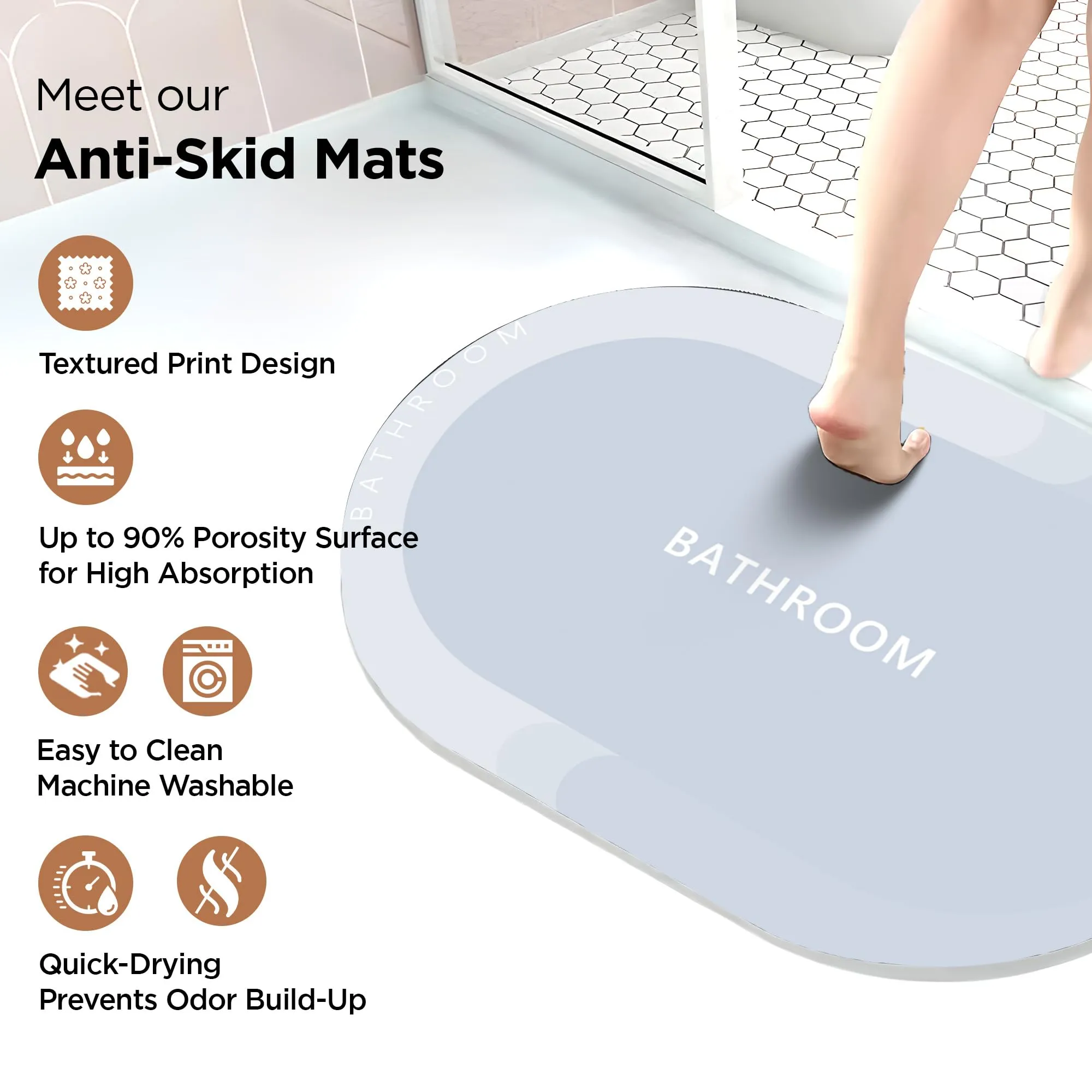 UMAI Polyester Non-woven Felt Bathroom Mat (40*60cm) Bath Mat | Anti Skid Mat for Bathroom Floor | Bathroom Accessories | Bathroom Mats Water Soak | Non Slip Mat for Bathroom | Floor Mat (Light Blue)