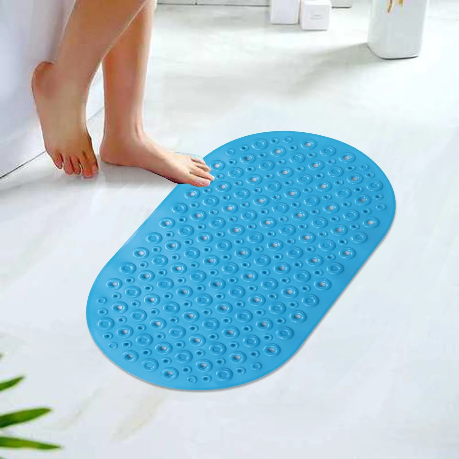 UMAI X SAVYA Home - Blue Nonslip Soft Rubber Bath Mat, Rain Mat for Bathtub and Shower, Anti Slip, Anti Bacterial, Machine Washable PVC Bath Mat for Bathroom | Size : 65 x 36 cm