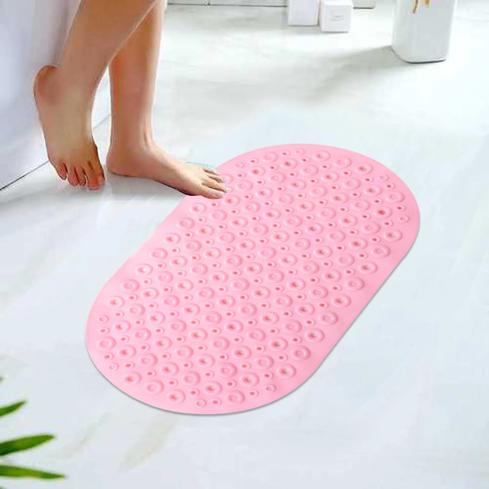 UMAI X SAVYA Home Diatom Mud Oval Bathroom Floor Mat PVC/Non-Slip & Soft/Light Weight Mat for Living Room, Anti Skid Mat for Bathroom Floor/Shower Mat/Multipurpose Mat (Dark Blue) (Light Pink)