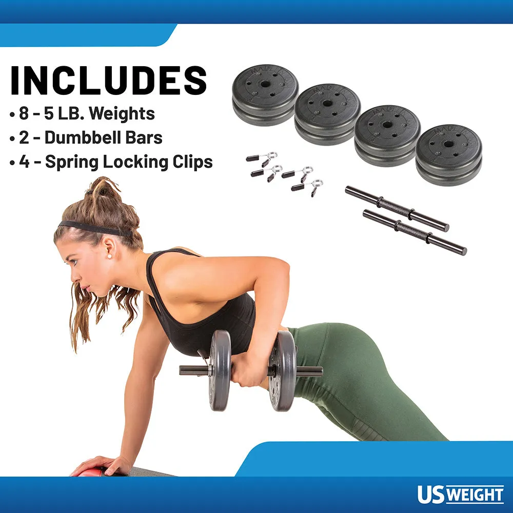 US Weight Adjustable 42LB Dumbbell Set with Spring Clips