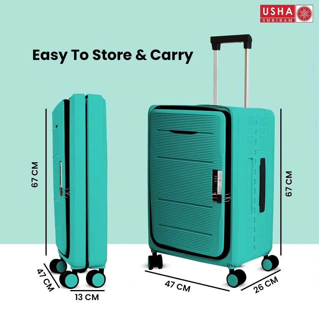 USHA SHRIRAM Check-In Bag (24 inch - 65cm) Collapsible Luggage Bag| Polypropylene Shell | Light mint| Suitcase For Travel | 360 Degree Wheel | Foldable Trolley Bag For Travel | Medium Size Trolley Bag