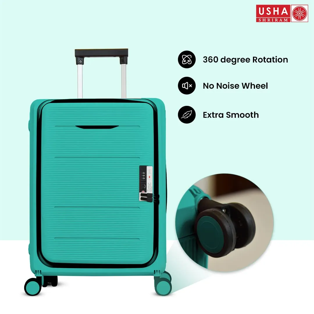 USHA SHRIRAM Check-In Bag (24 inch - 65cm) Collapsible Luggage Bag| Polypropylene Shell | Light mint| Suitcase For Travel | 360 Degree Wheel | Foldable Trolley Bag For Travel | Medium Size Trolley Bag