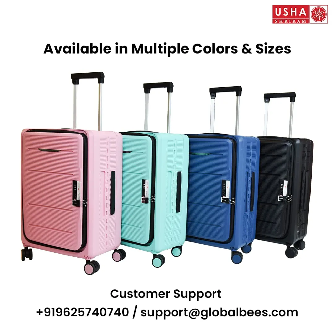 USHA SHRIRAM Check-In Bag (24 inch - 65cm) Collapsible Luggage Bag| Polypropylene Shell | Light mint| Suitcase For Travel | 360 Degree Wheel | Foldable Trolley Bag For Travel | Medium Size Trolley Bag