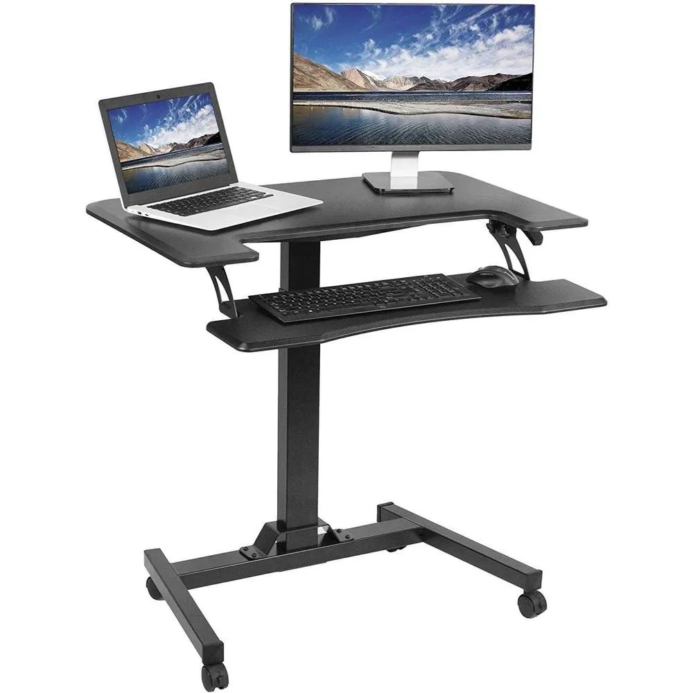 VIVO DESK-V111GT Black 36" Manual Height-Adjustable Mobile Compact Desk on Wheels