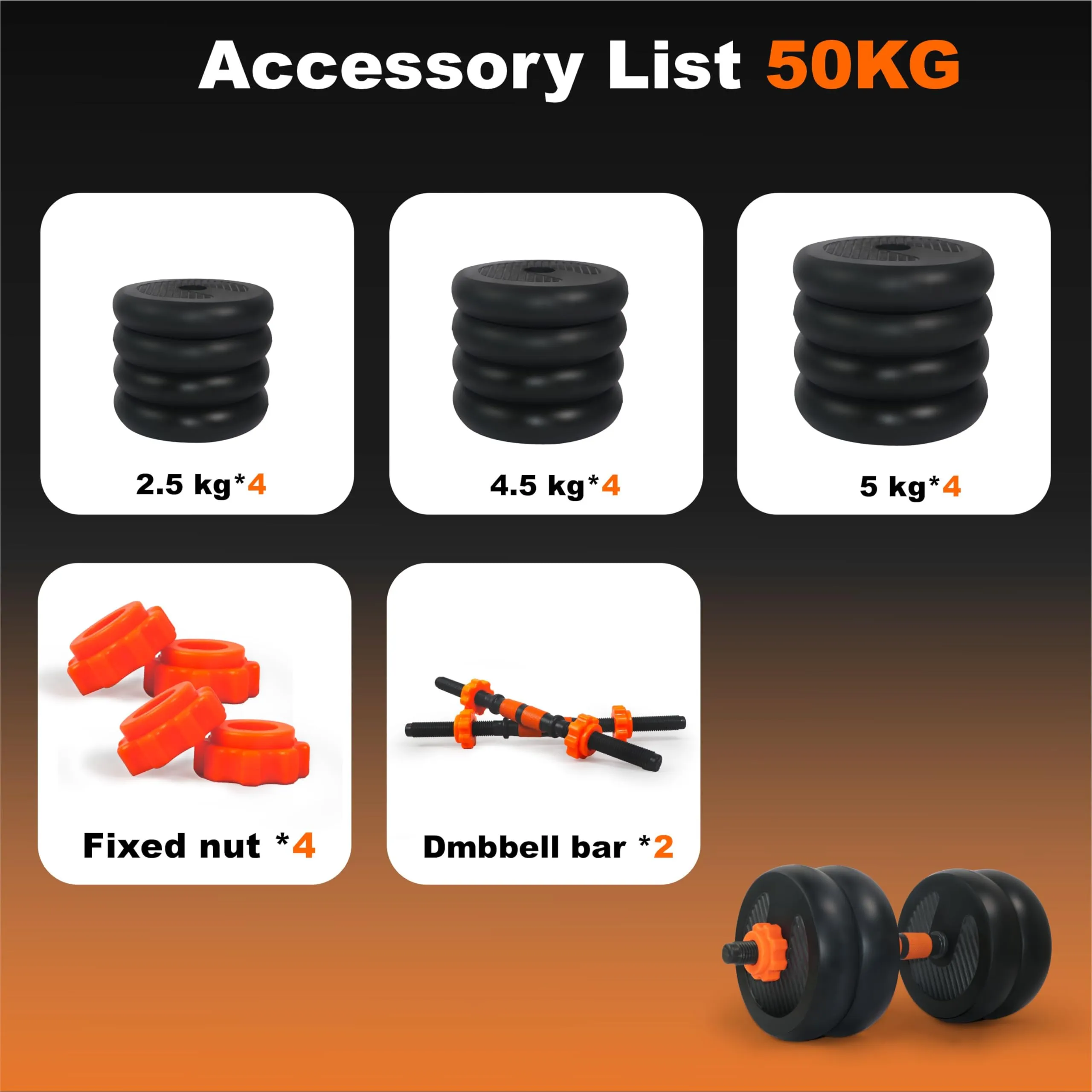 WATSON Premium Rubber Dumbbell Set For Men & Women Fitness, Dumbbell Set With 16Kg (1Kgx4, 3Kgx4) Rubber Weight Plates, Hard PVC 14" Dumbbell Rods, Foam Gripper