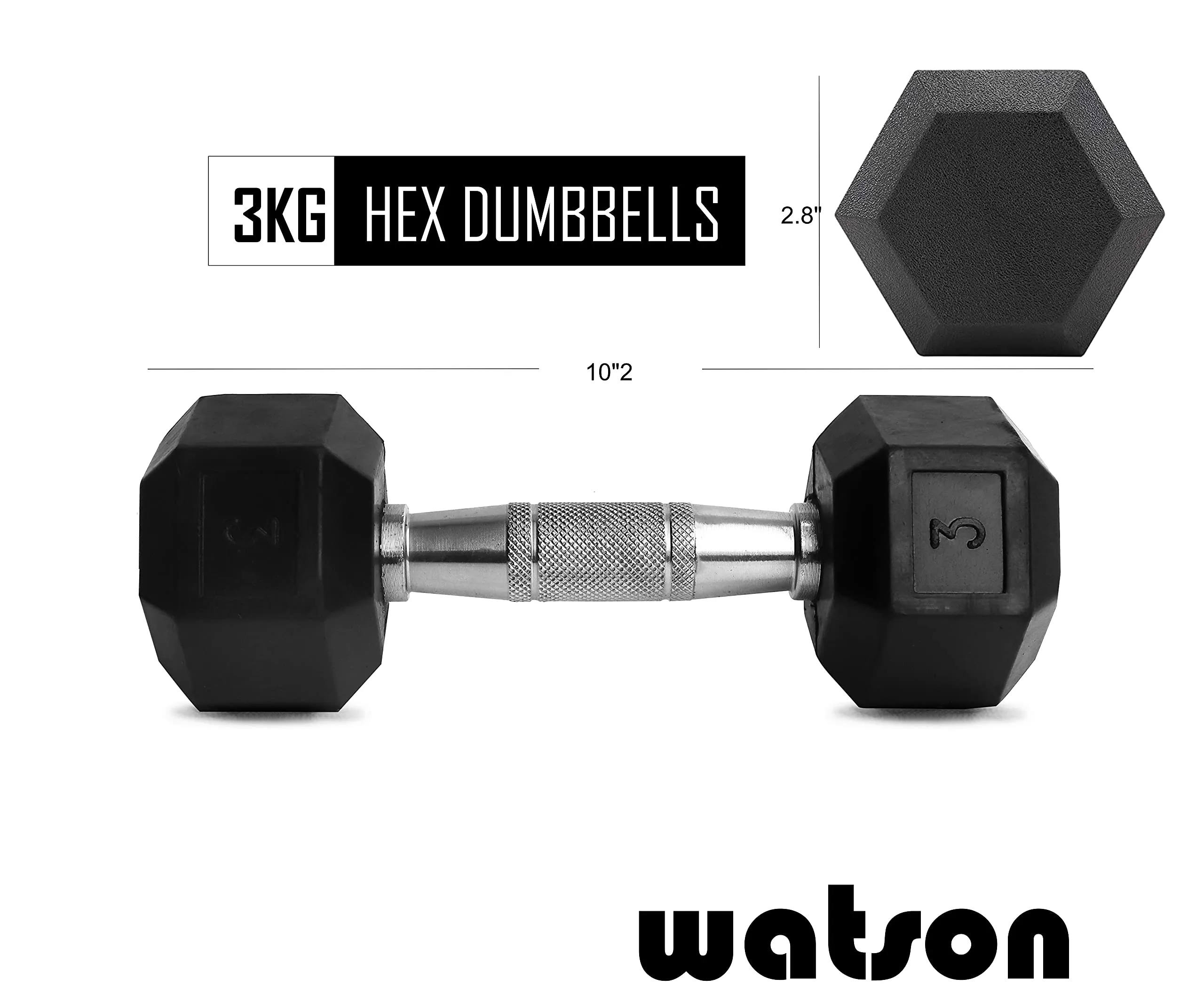 WATSON Rubber Coated Hex Dumbbell Weight Set for Men & Women (3)