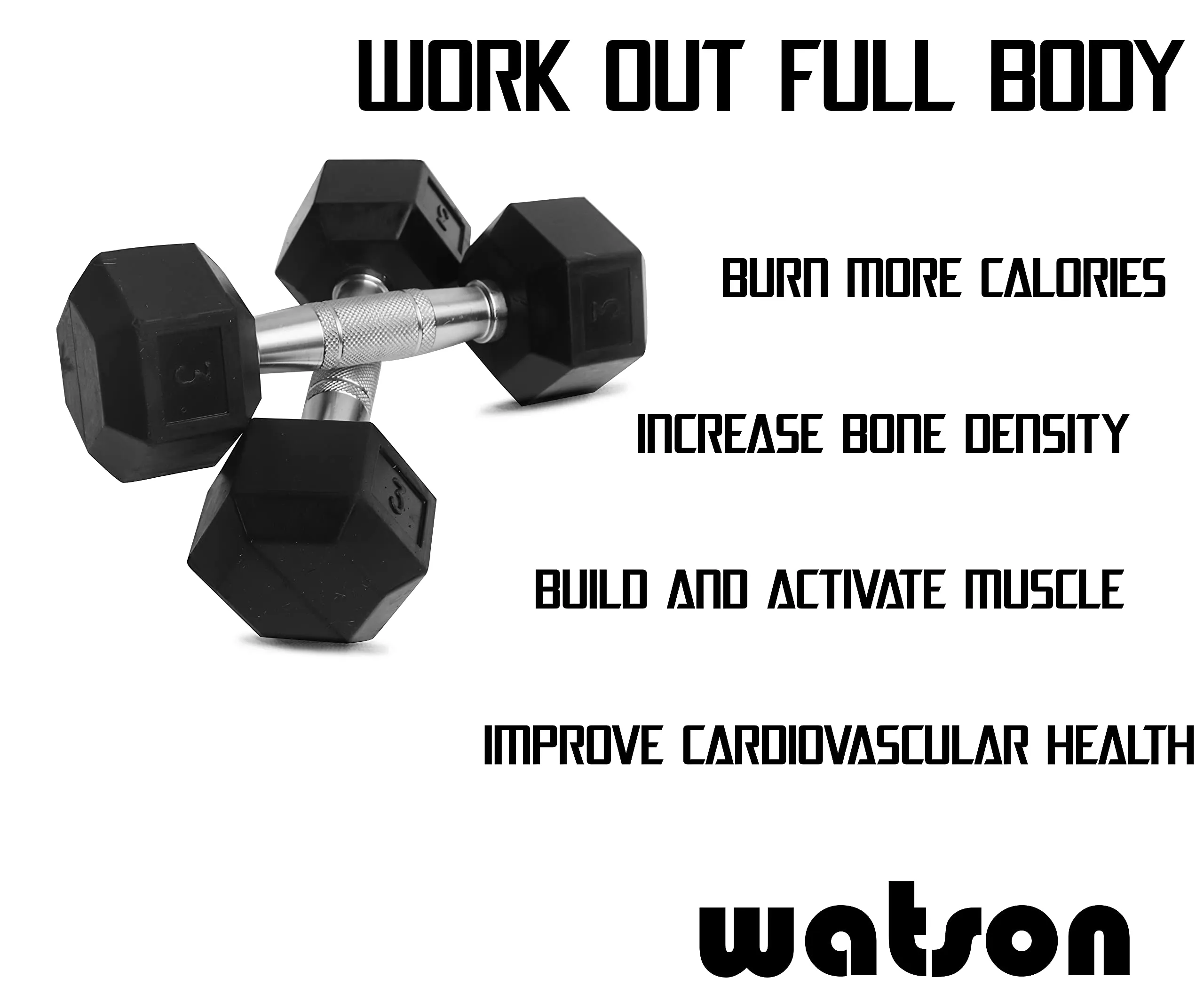 WATSON Rubber Coated Hex Dumbbell Weight Set for Men & Women (3)